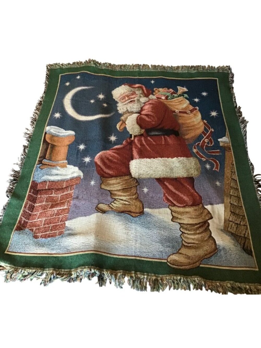Santa Claus Chimney Delivery Fringed Tapestry Throw Blanket